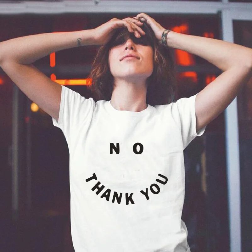 

Футболка с надписью No Thank You, женские модные футболки в стиле Харадзюку, летние новые уличные хлопковые футболки с круглым вырезом, женская ф...