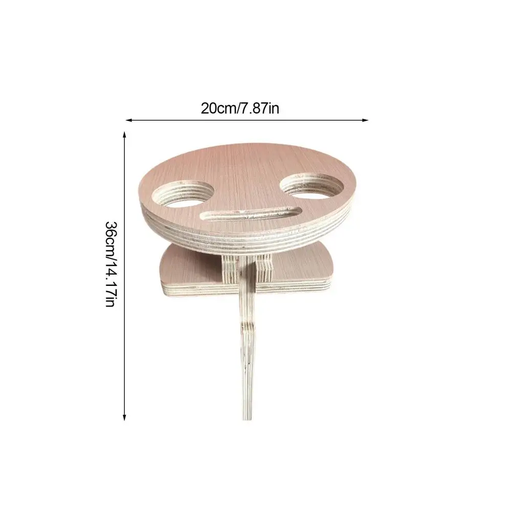 

Portable Foldable Wine Table With Round Desktop Picnic Collapsible Wine Glass Rack Travel Mini Wooden Easy To Carry Rack