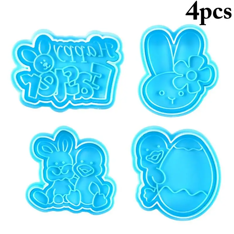 

4PCS Cartoon Easter Cookie Cutter 3D Non Stick Fondant Stamper DIY Biscuit Muffin Plunger Cutter Decor Mould Kitchen Baking Mold