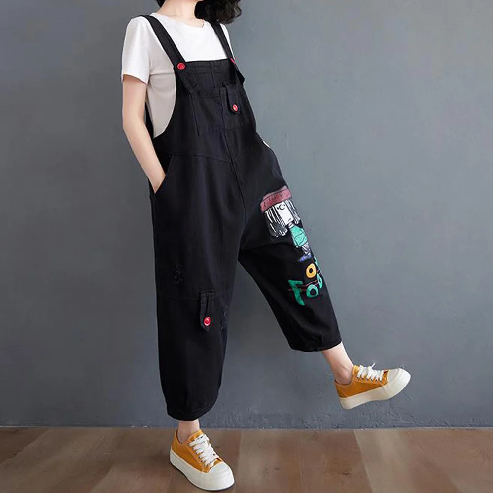 Комбинезон женский джинсовый с широкими штанинами свободный комбинезон