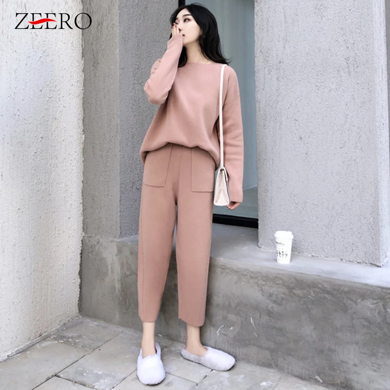 Women Outfits Cashmere Sweater Two Piece Sets Tracksuit Autumn Winter Fashion Sweatsuits Sport Suit Female Knit Pant Set