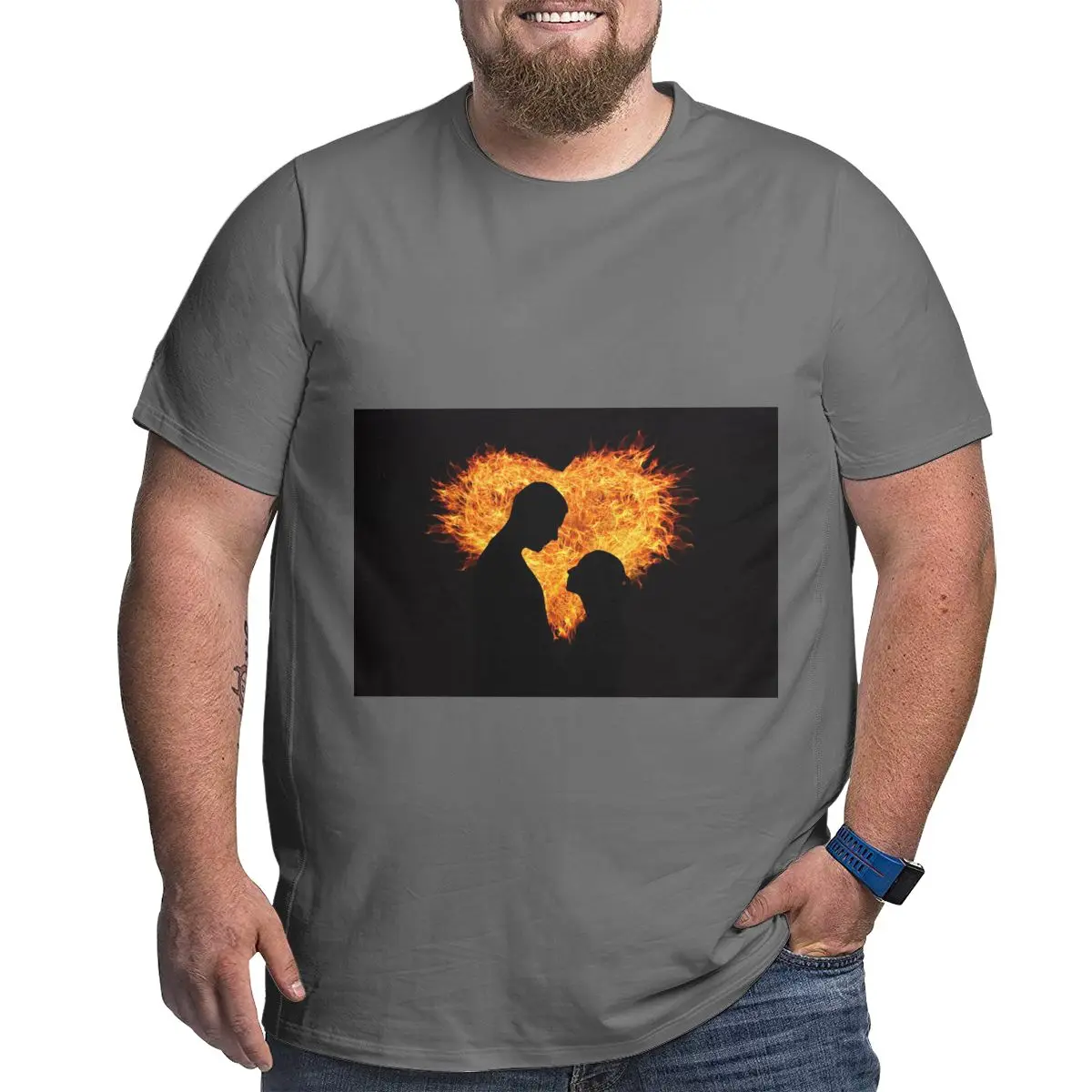 Мужская и женская футболка большого размера с изображением сердца любви пламени