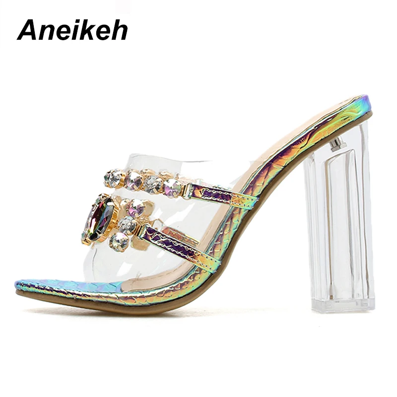 Сандалии Aneikeh на шпильке модные женские босоножки из ПВХ с узором крокодила