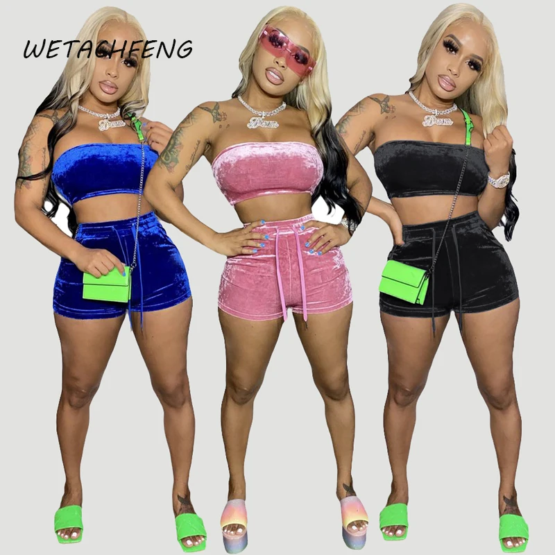 

Women's Sports Suit Solid Sexy Skinny Crop Top And Shorts Tracksuits Fitness Outfits Leggings 2021 Plus Size Female Clothing