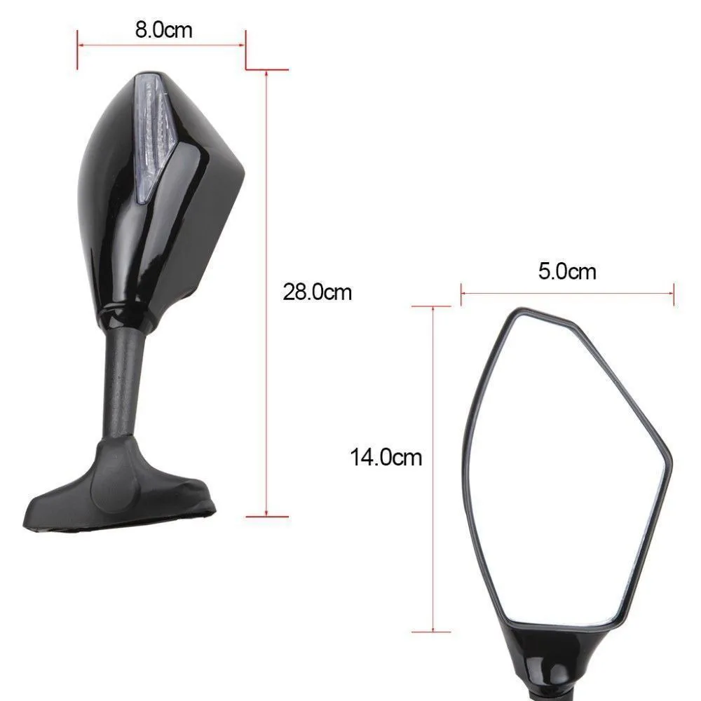 

1 Pair Motorcycle Black LED Integrated Turn Signal Rear View Mirror Side Rearview Mirrors For Yamaha YZF R1 R6 FZ1 FZ6 600R R3