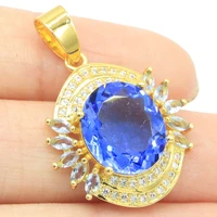 42x22mm delicate fine cut jewelry set created violet tanzanite cz women bride wedding 14k gold silver earrings pendant