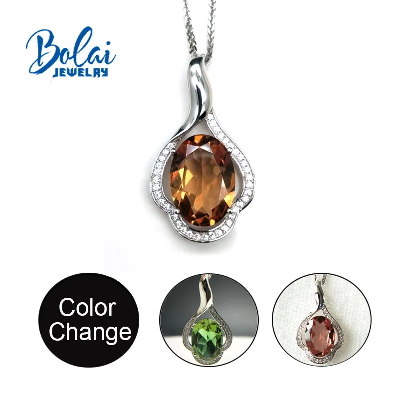 Bolaijewelry, zultanite изменение цвета 10*14 мм драгоценный камень кулон 925 серебро, созданное изменение цвета, модные украшения для девочек