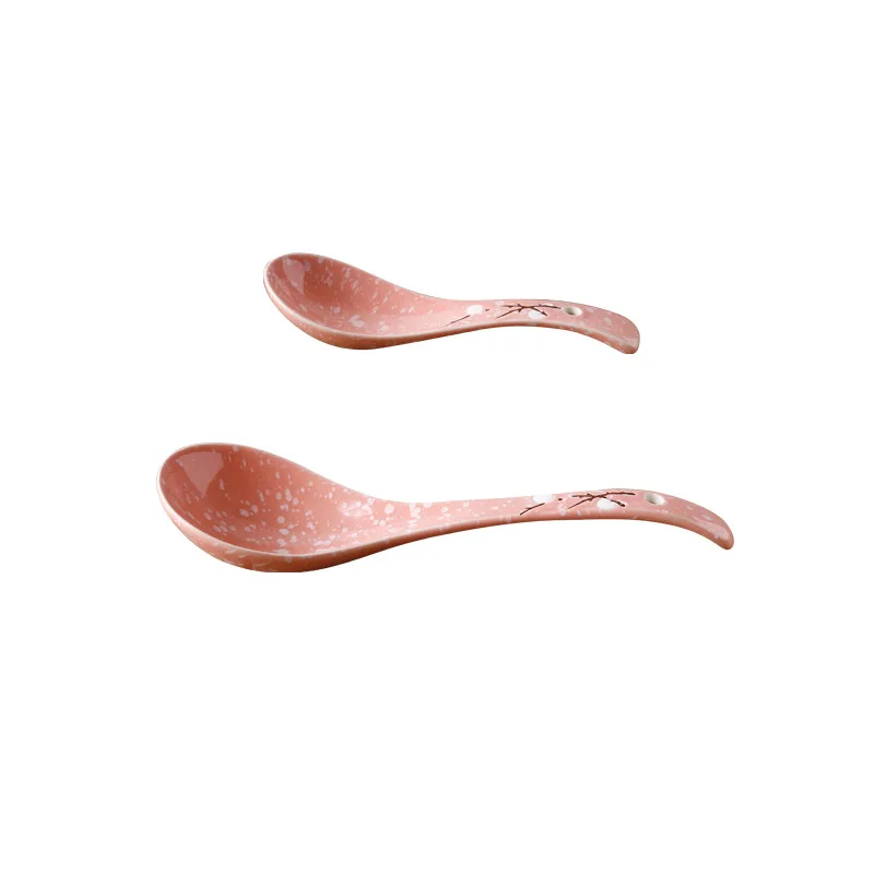 

Japanese Ceramic Spoonfuls Snow Flower Home Glazed Dishes Long Handle Spoon Chinese Wind Plum Blossom Wintersweet Snowflake
