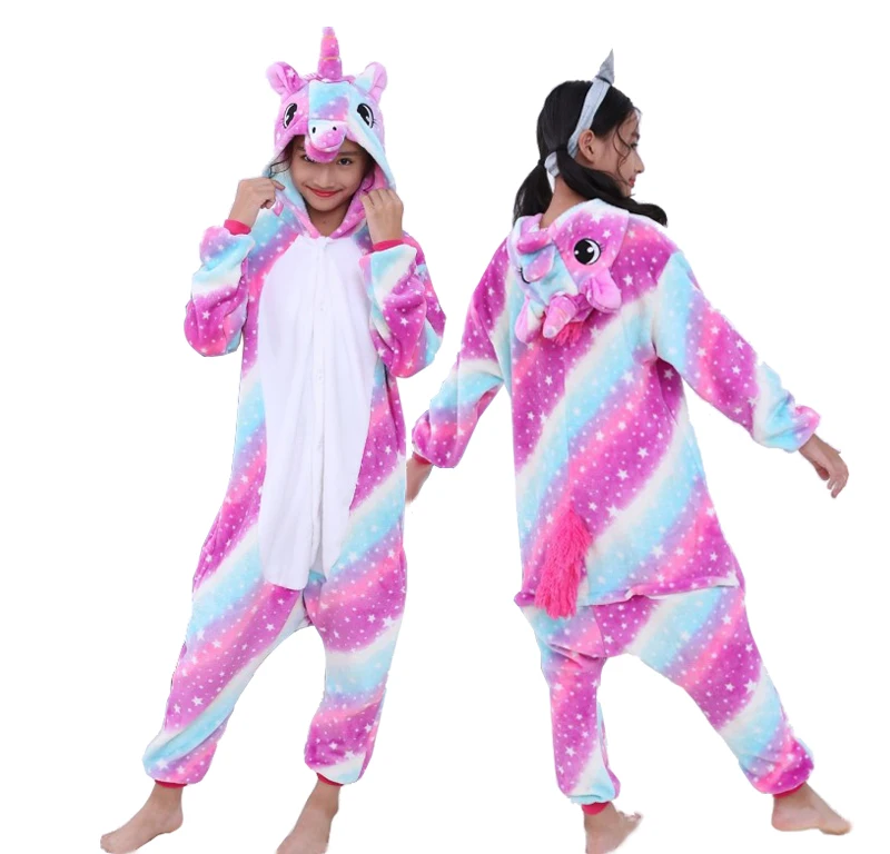 Rose Star Unicorn 2 Детские пижамы; зимняя одежда для сна; комбинезоны для мальчиков; пижамный комплект для девочек; кигуруми; единорог; Ститч; панда; Пижама с животными; детская пижама - Цвет: Rose Star Unicorn 2