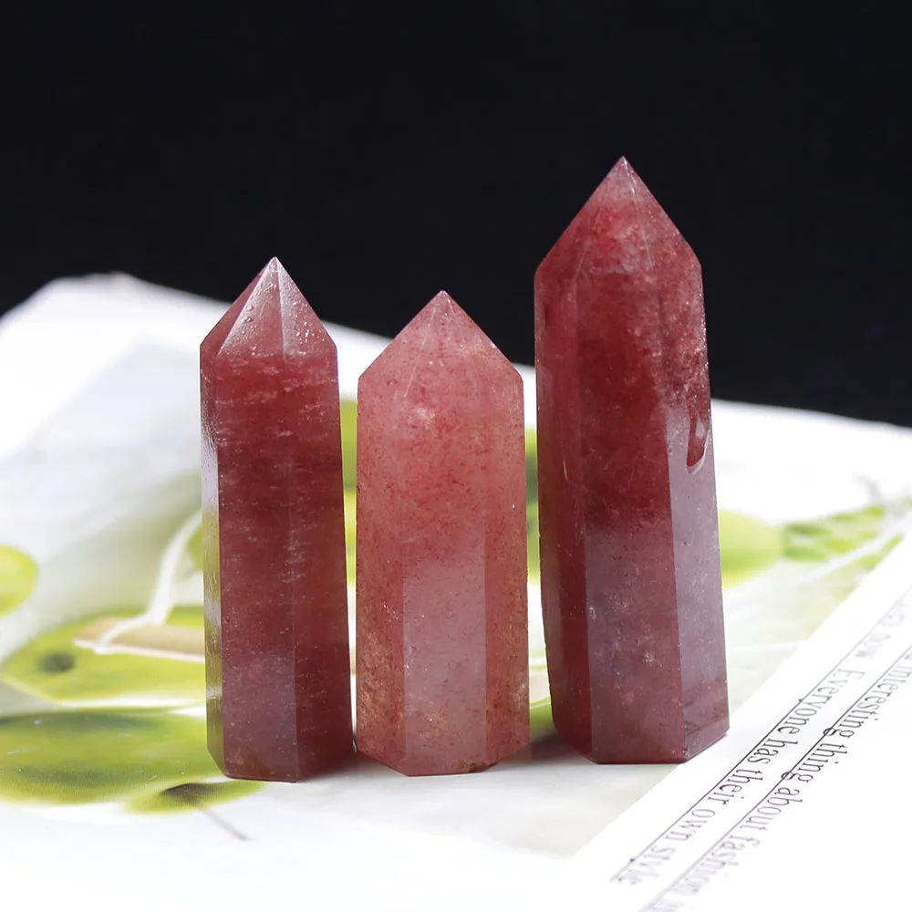 

1pc Strawberry Natural Stone Point Quartz Healing Crystal Energy Gemstone Meditation Minerals Crafts Home Ornaments Decorations