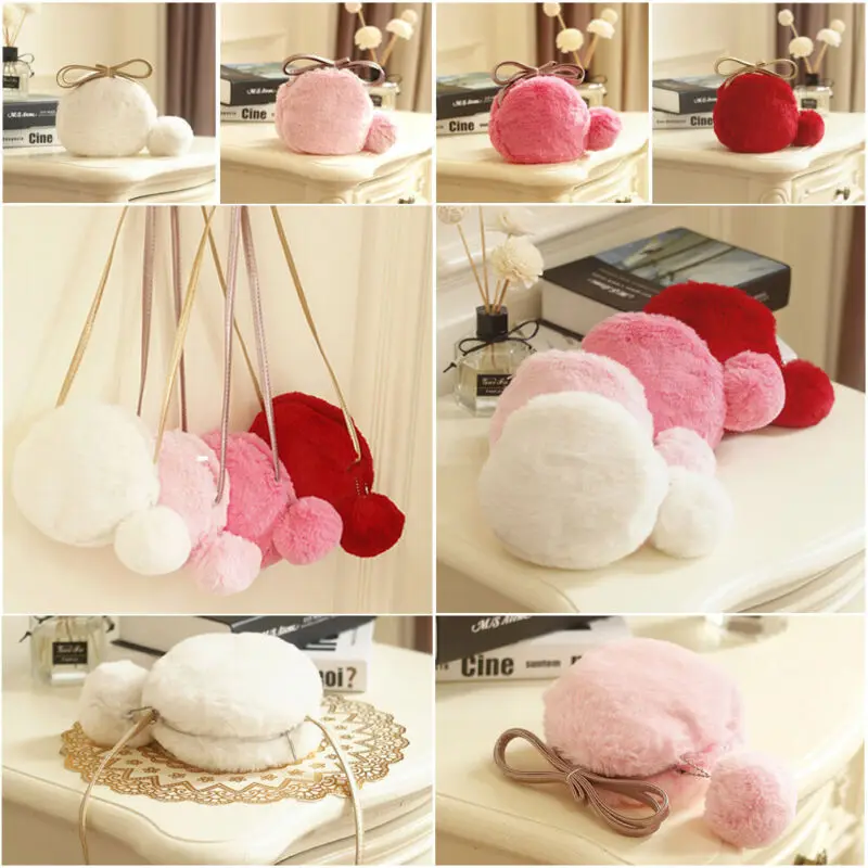 Модные детские милые круглые сумки через плечо для девочек меховые сумочки сумка