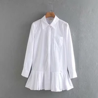 2020 new women solid color hem pleated white mini dress elegant long sleeve chic vestidos business women clothing dresses ds3532