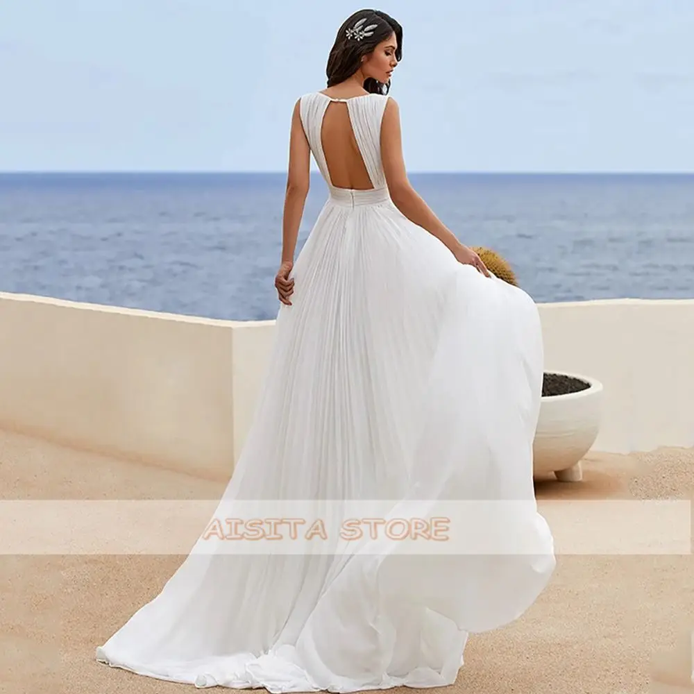 Женское шифоновое платье без рукавов с V-образным вырезом и открытой спиной |