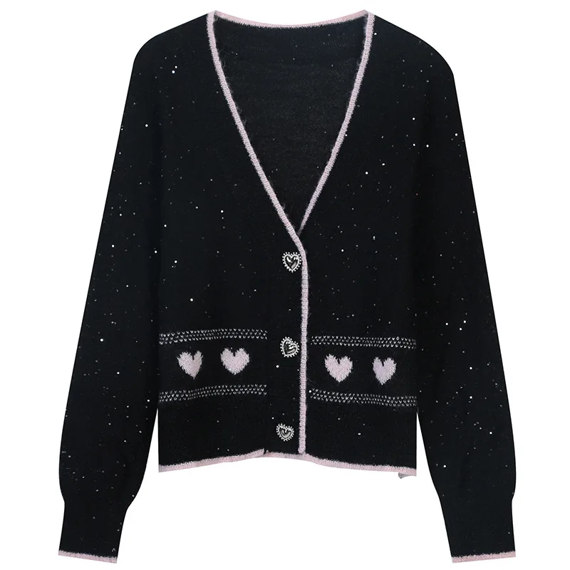 

Женский жаккардовый кардиган с V-образным вырезом и длинным рукавом