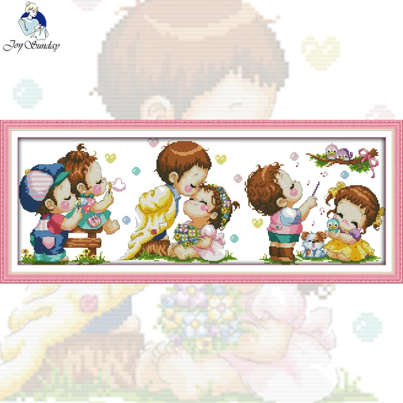 

Joy Sunday Happy Wedding Counted Stamped Cross Stitch 11CT14CT DIY Kits Needlework Embroidery Cartoon Cross Stitch Sets for Kids