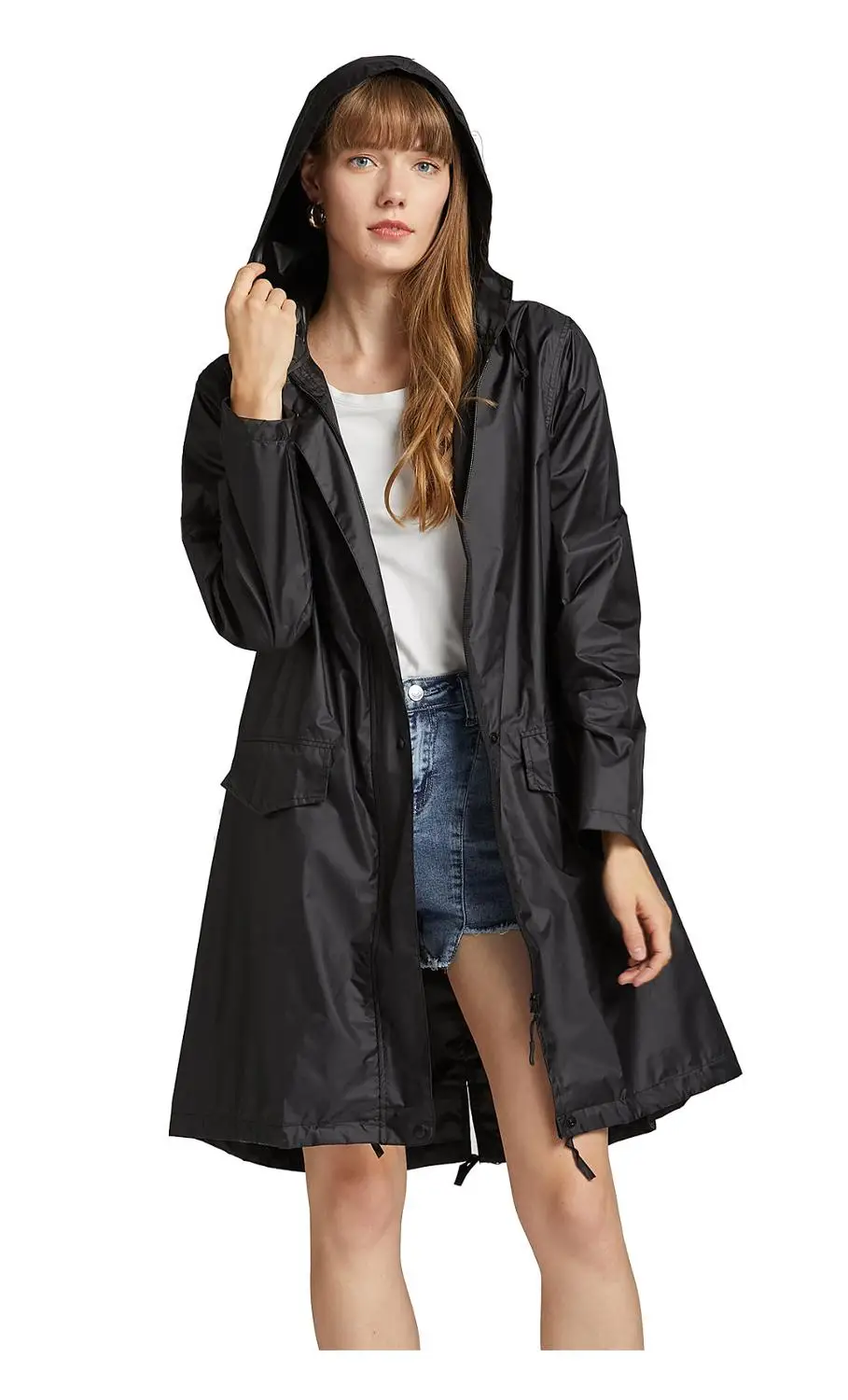 Плащ-дождевик женский непромокаемый ветрозащитный с капюшоном и карманами | Дом