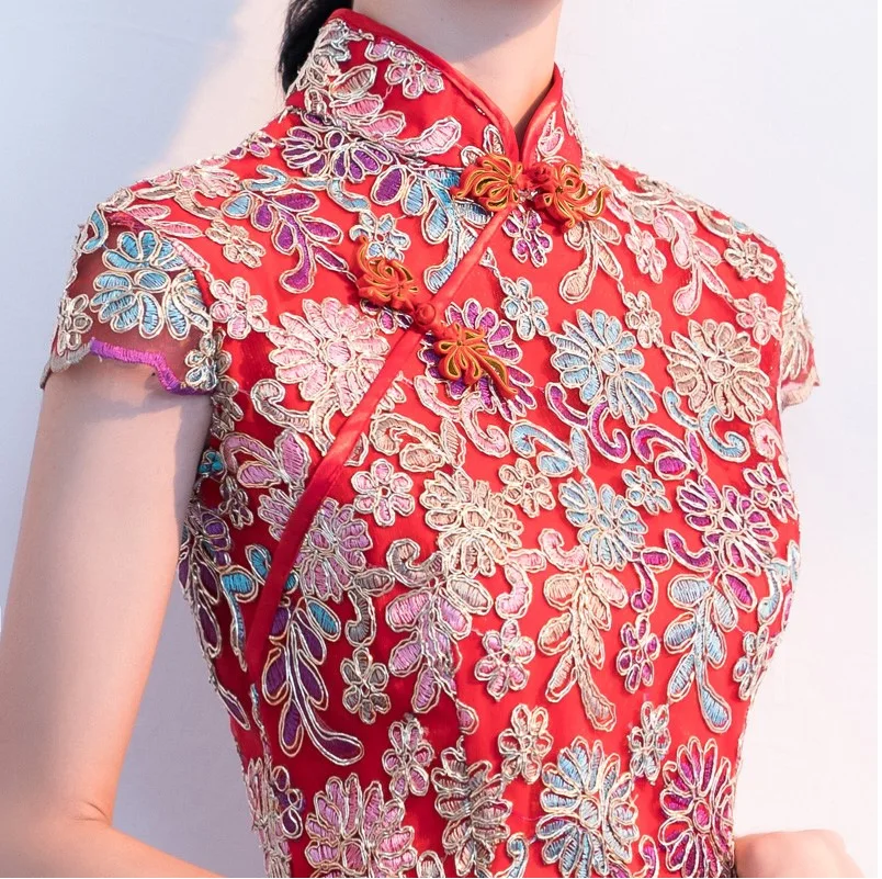 Традиционные женские китайские Стиль на каждый день красный винтаж невесты