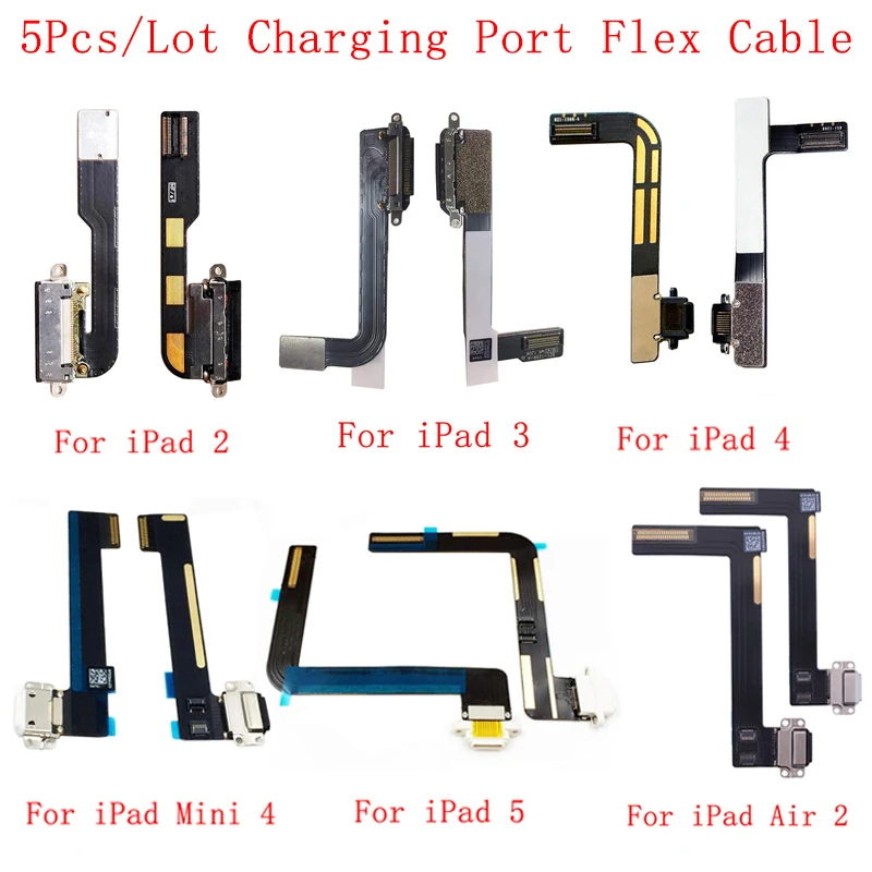 

5Pcs Charging Port Flex Cables For iPad 2 3 4 5 6 Air Air 2 iPad 9.7 2017 2018 USB Charger Connector Plug Socket Charging Flex