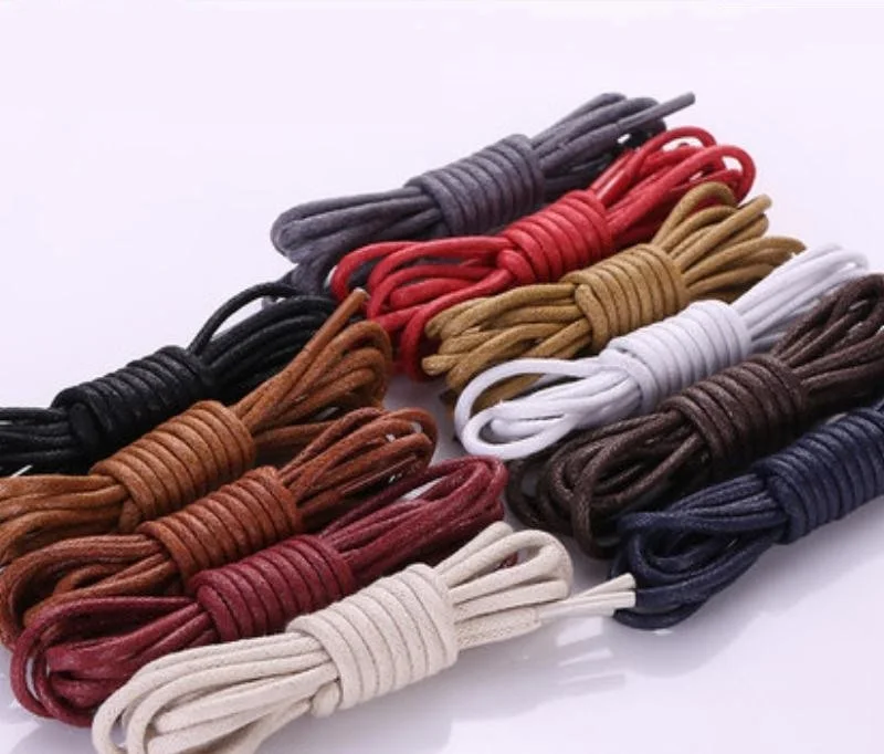 Waxed Cotton Round Shoelaces Leather Shoes Boots lace Waterproof ShoeLaces Shoestring Rope String Cord Black Brown Gray Red Blue