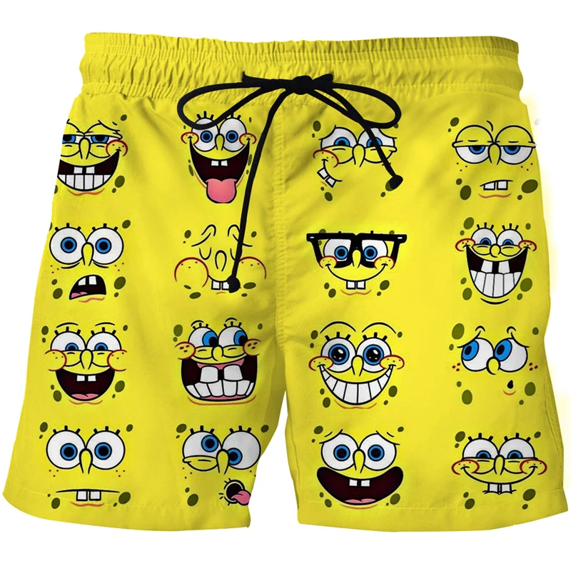 

2021 Summer Yellow Beach Shorts Mens Cycling Quick Dry Sport Pants Bob Print 3D Short Men Women Swimming Trunks Panama Surf shor