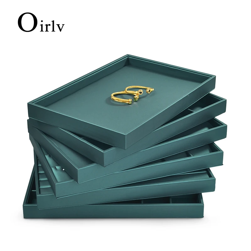 

Oirlv Green PU Leather Ring Display tray 35*24*3cm Jewelry Organizer Trays for Pendant Earrings Bangle Customized