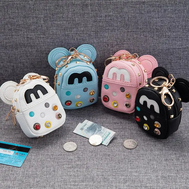 

Disney Mickey Korean Personality Key Bag Coin Purse Cute Rivet Mini School Bag Female Car Key Chain Bag Pendant