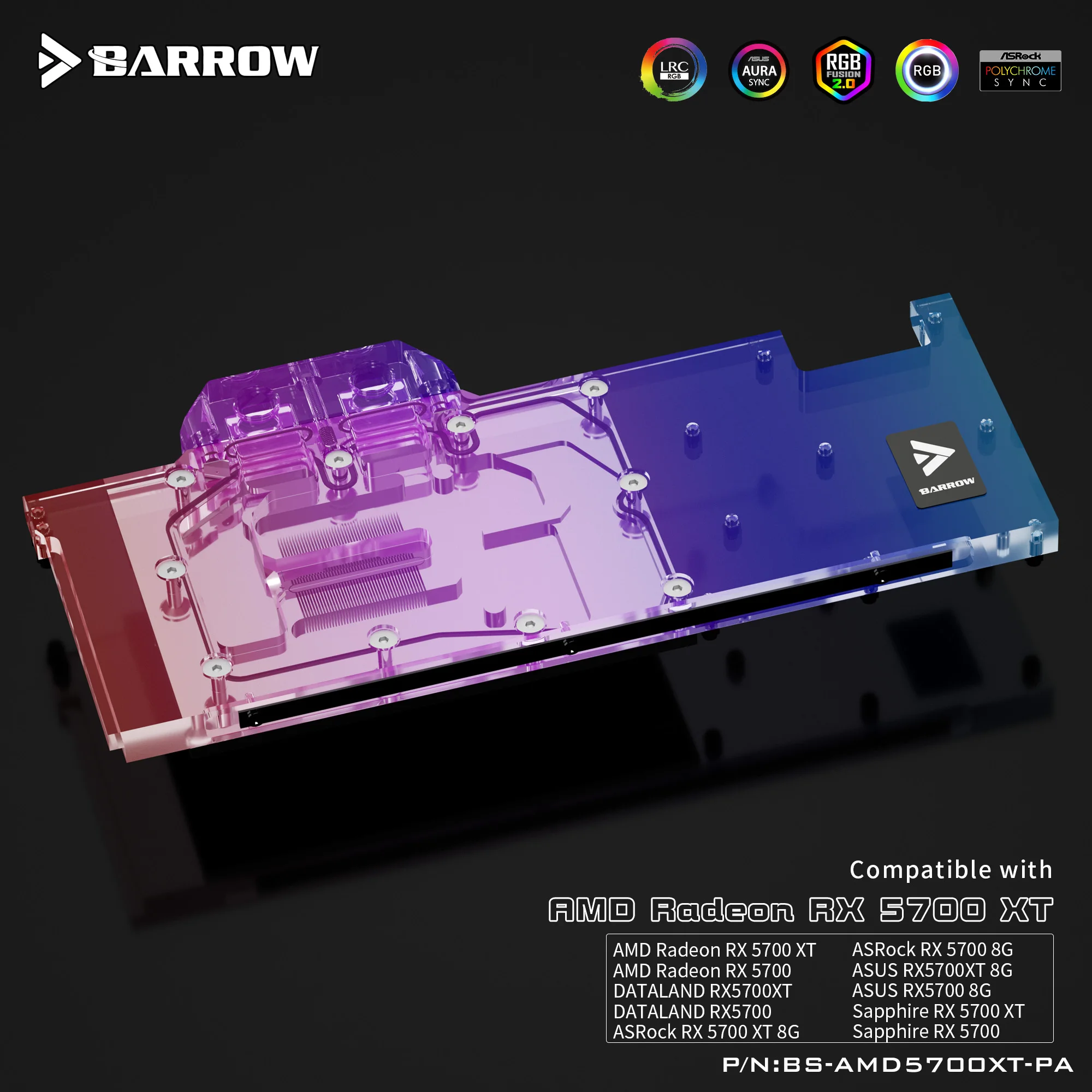 Carrinho de Mão Água de Refrigeração Água para Amd Cooler Vídeo Bloco 5700xt Aurora Lrc2.0 Bs-amd5700xt-pa Gpu pc