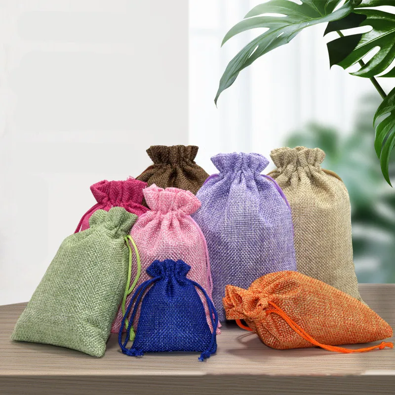 

20PCS Red Blue Drawstring Pouch Party Wedding Favor Blessing Bag Jewelry Cotton Packaging Solid Color Linen Cloth Bag Wholesale