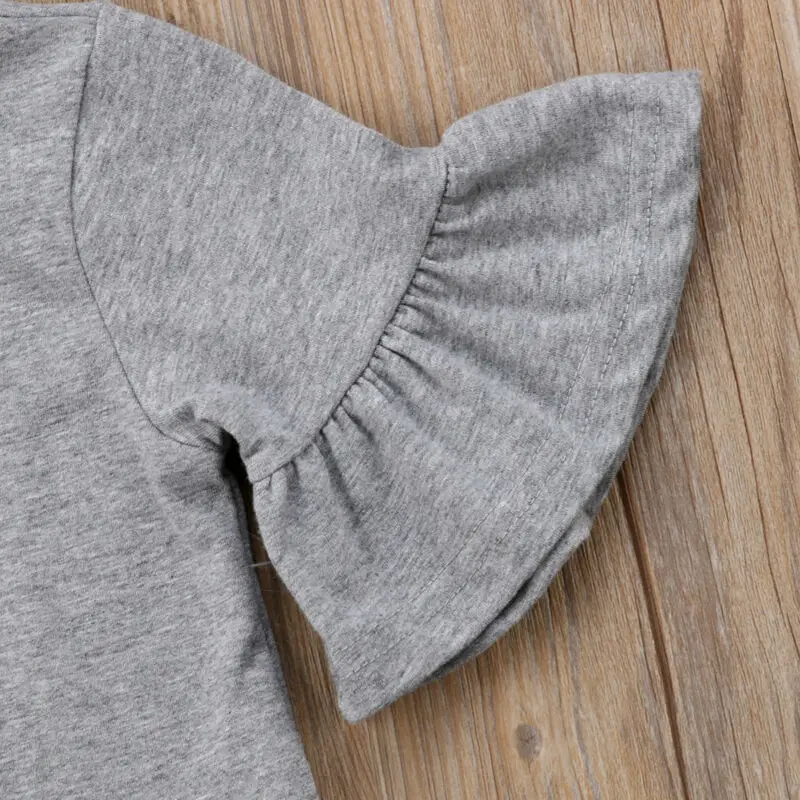 0-24M Newborn Baby Girl Flare Sleeve Solid Black White Grey Casual Romper Jumpsuit Outfits Baby Clothes Summer kids Suit