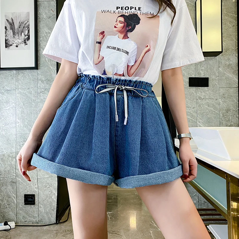 Женские джинсовые шорты с высокой талией размеры XL XXL 3XL|Женские шорты| |