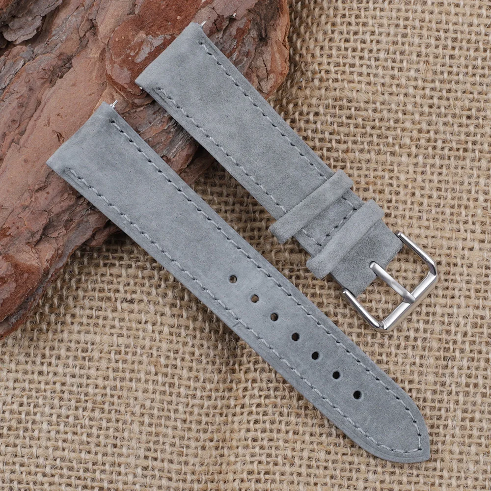 Onthelevel Genuine Leather Suede Watch Strap Leather Retro Watchband 18mm 19mm 20mm 22mm Gray Blue Watch Accessories  #BF