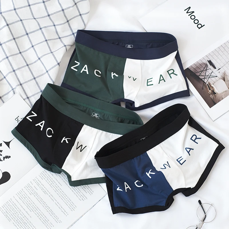 3PCS Mens Underwear Cotton Two-color Comfortable Men Panties Breathable Personality Fashion Boys Sports Boxers Shorts Underpants