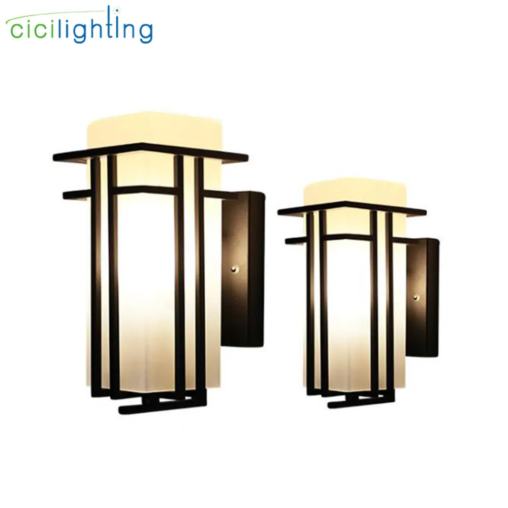 Black Outdoor Wall Lamp, Metal +Glass Shade Garden Lamp Exterior Wall Lights, Antique Post Balcony Porch Wall Sconces Lighting