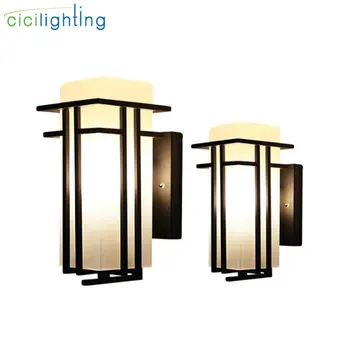 Black Outdoor Wall Lamp, Metal +Glass Shade Garden Lamp Exterior Wall Lights, Antique Post Balcony Porch Wall Sconces Lighting