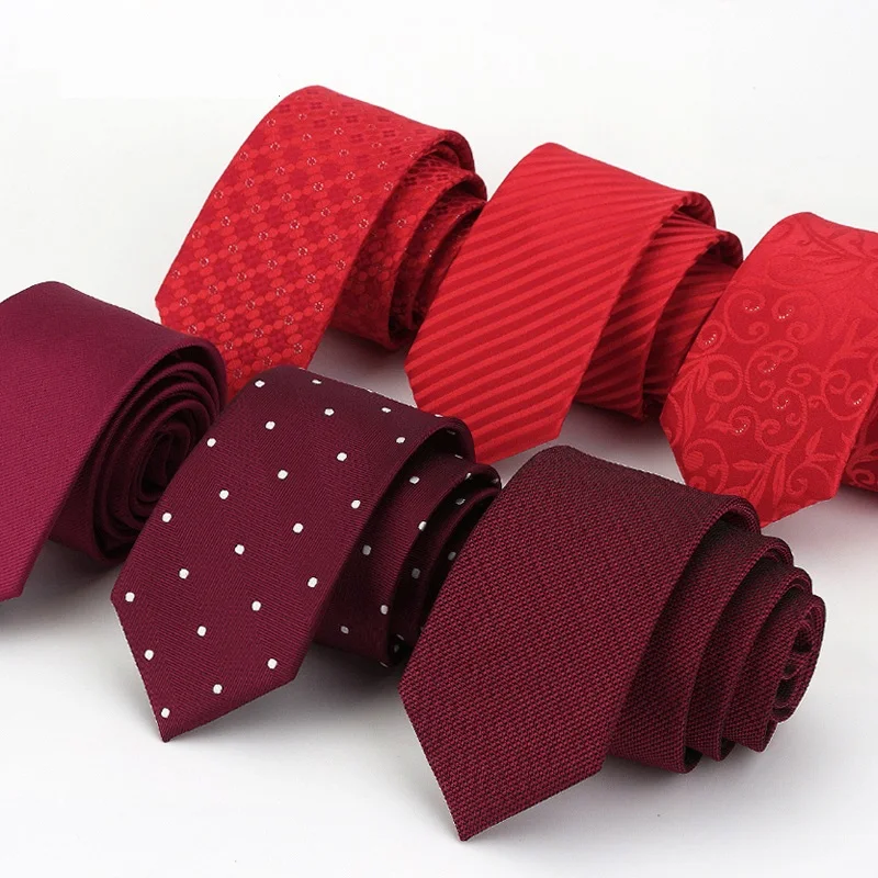 

High Quality 2019 New Designers Brands Fashion Business Casual 6cm Slim Ties for Men Necktie Wine Red Wedding with Gift Box