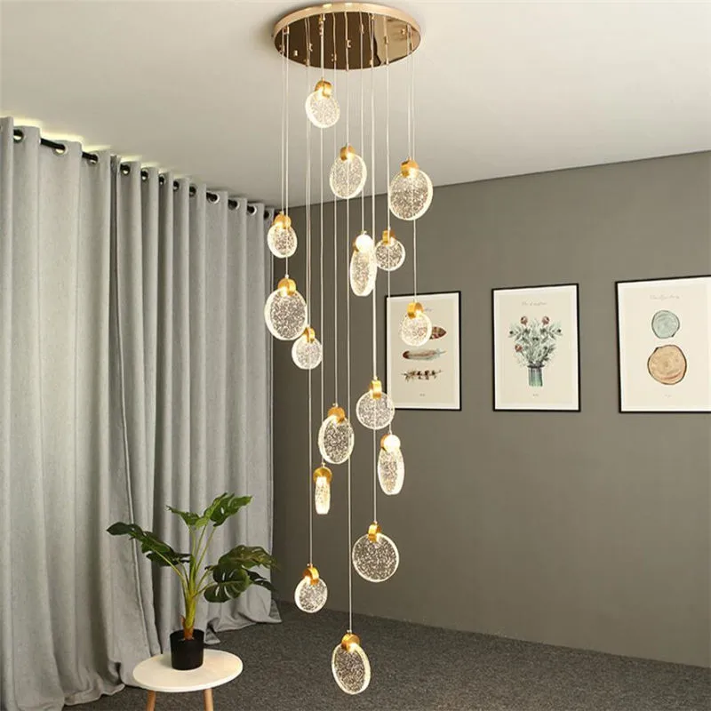 

Stair lamp long Pendant light luxury crystal lamp duplex large chandelier villa hotel post modern stairwell chandelier Loft