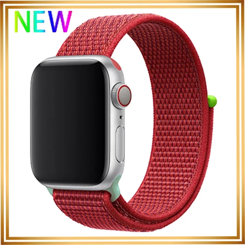 Нейлоновый ремешок для apple watch 5 4 полосным 44 мм/40 мм в едином положении во время занятий легкой атлетикой, apple watch 42mm 38 мм и нержавеющая сталь металлический корпус наручных часов iwatch серии 5/4/3/2 разноцветный коннектор ремешок для часов - Цвет ремешка: NEW Red 9 hit