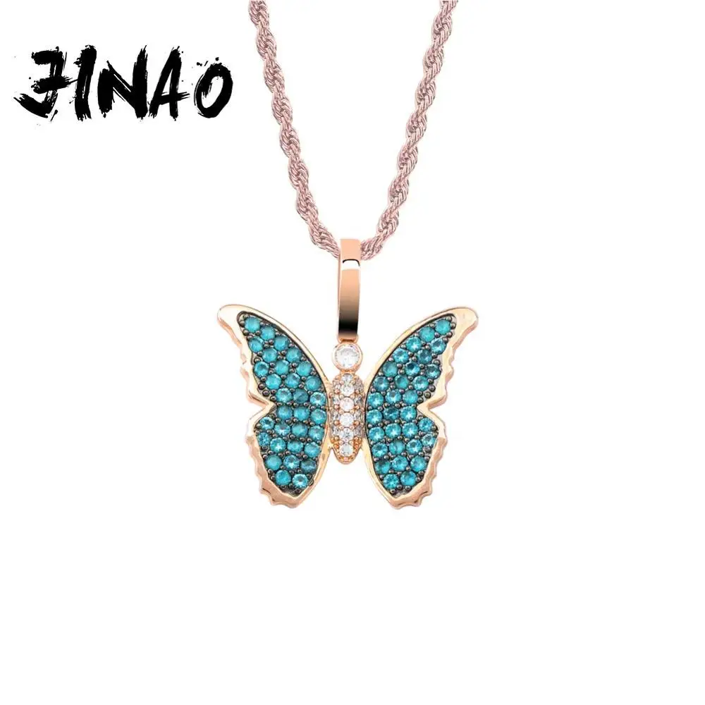 JINAO Новая мода Iced Out красочное блестящее колье «бабочка» и кулон кубический циркон Сияющие мужские хип хоп ювелирные изделия подарок