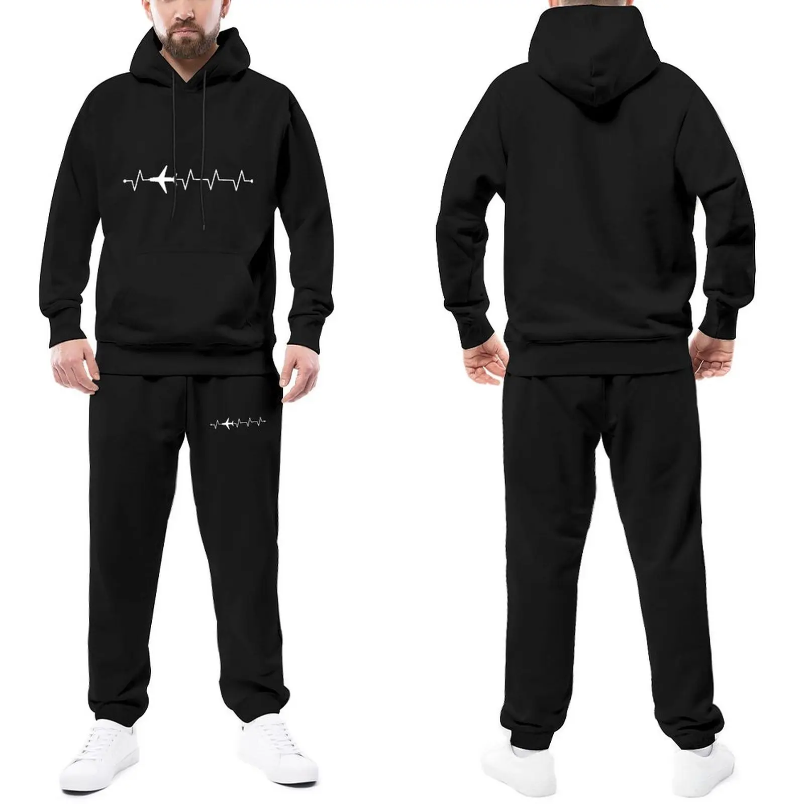 

Aviator Pilot Tracksuit Set Airplane Pilot Heartbeat Man Sweatsuits Sport Sweatpants and Hoodie Set Style