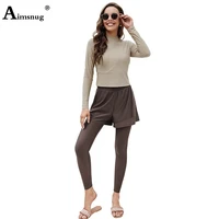 women muslim swimsuits casual skirt and long pants two pieces swimwear islamic burkinis clothing 2021 patchwork bathing suits