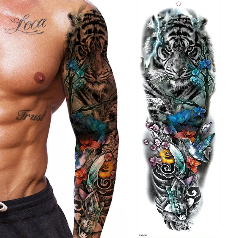 

Large Arm Sleeve Tattoo Waterproof Temporary Tattoo Sticker Tiger Butterfly Men Full Flower Tatoo Body Art Tattoo Girl