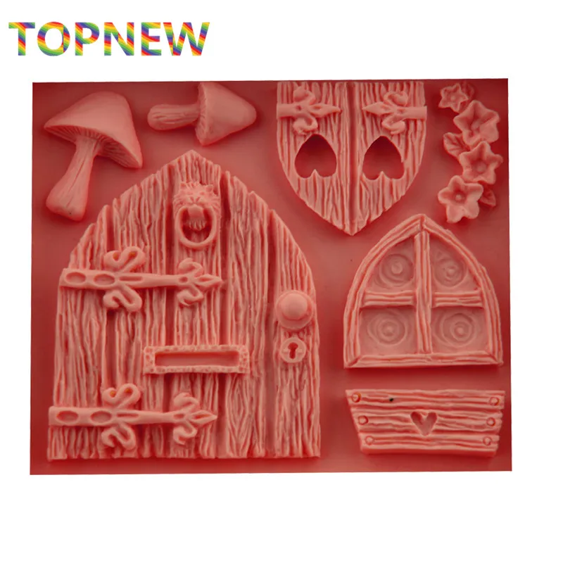 hot 3d cartoon art fairy house wooden doors and windows shape silicone fondant mould cake decorating tools chocolate mold c3046 free global shipping