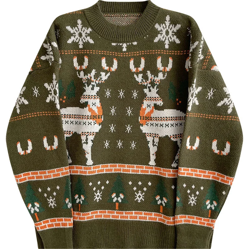 

Christmas Green Pullover Women Casual Knitted O-neck Long Sleeve Sweater Femme Korean Style Loose Tops