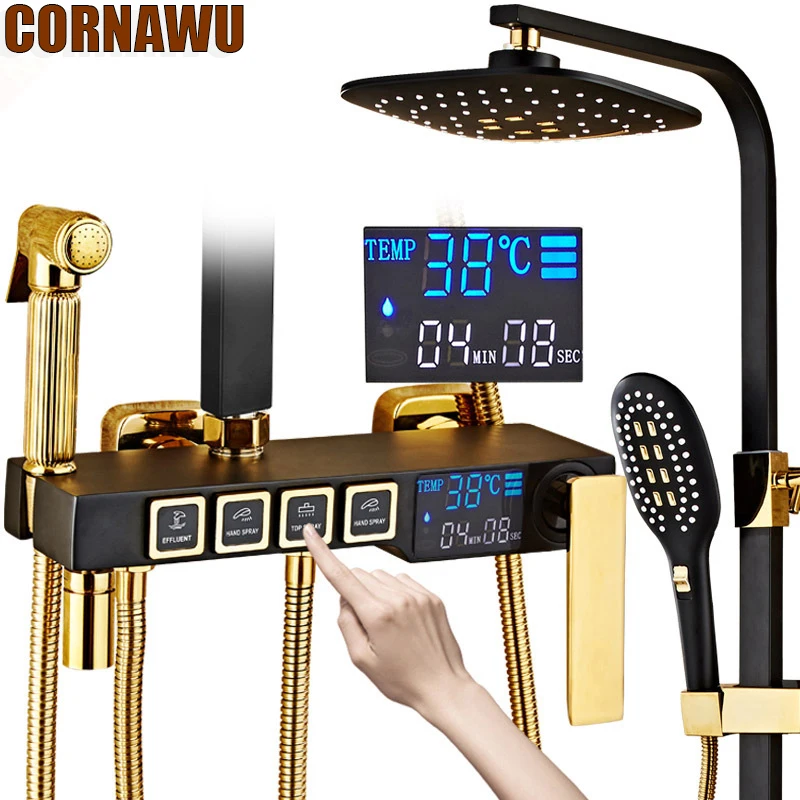 

Thermostatic Bathroom Faucet Set Hot Cold Mixer Digital Shower System Wall Mount SPA Rainfall Bath Grifo Bathtub Square Head Tap