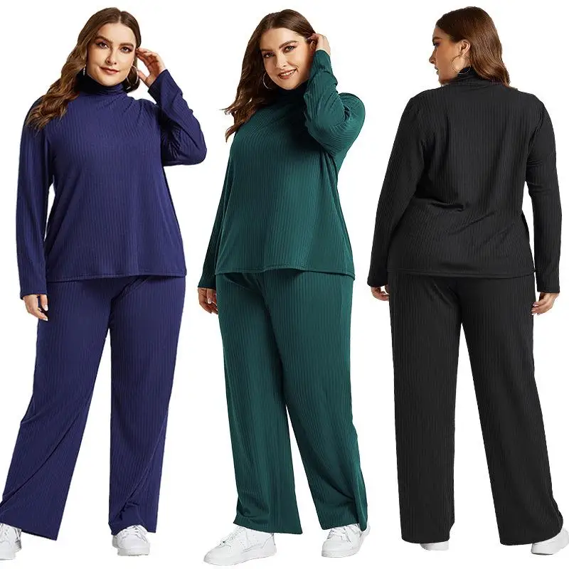

4xl 5xl Women Tracksuit Set Big Size 2020 Autumn Turtleneck Tops And Pants Set Work Out Women Suit Plus Size 2 Piece Set Clothes