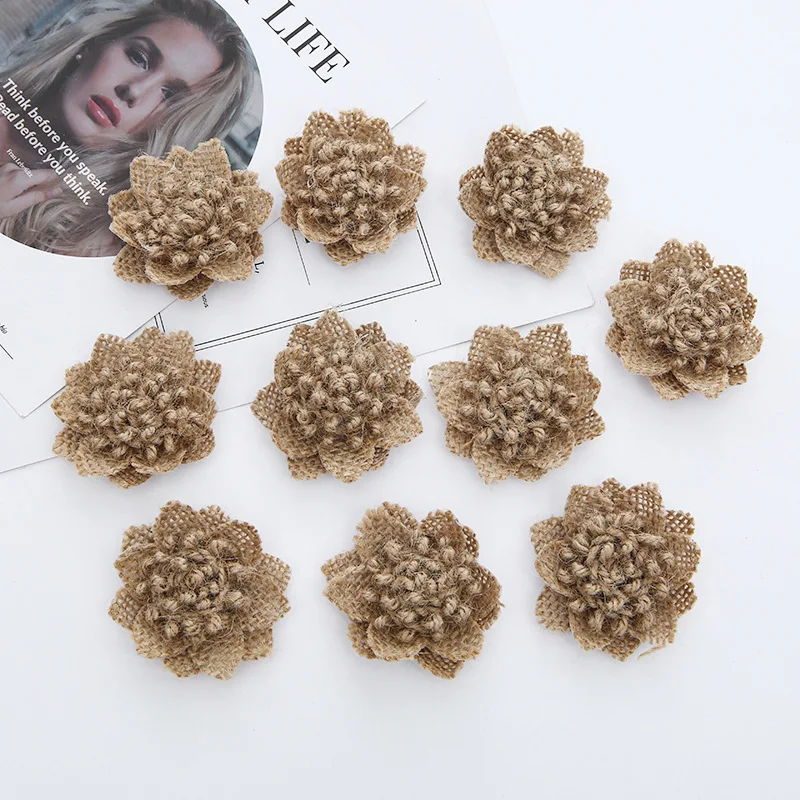 1 шт. 6 см натуральная льняная Роза искусственные цветы из мешковины ручной работы