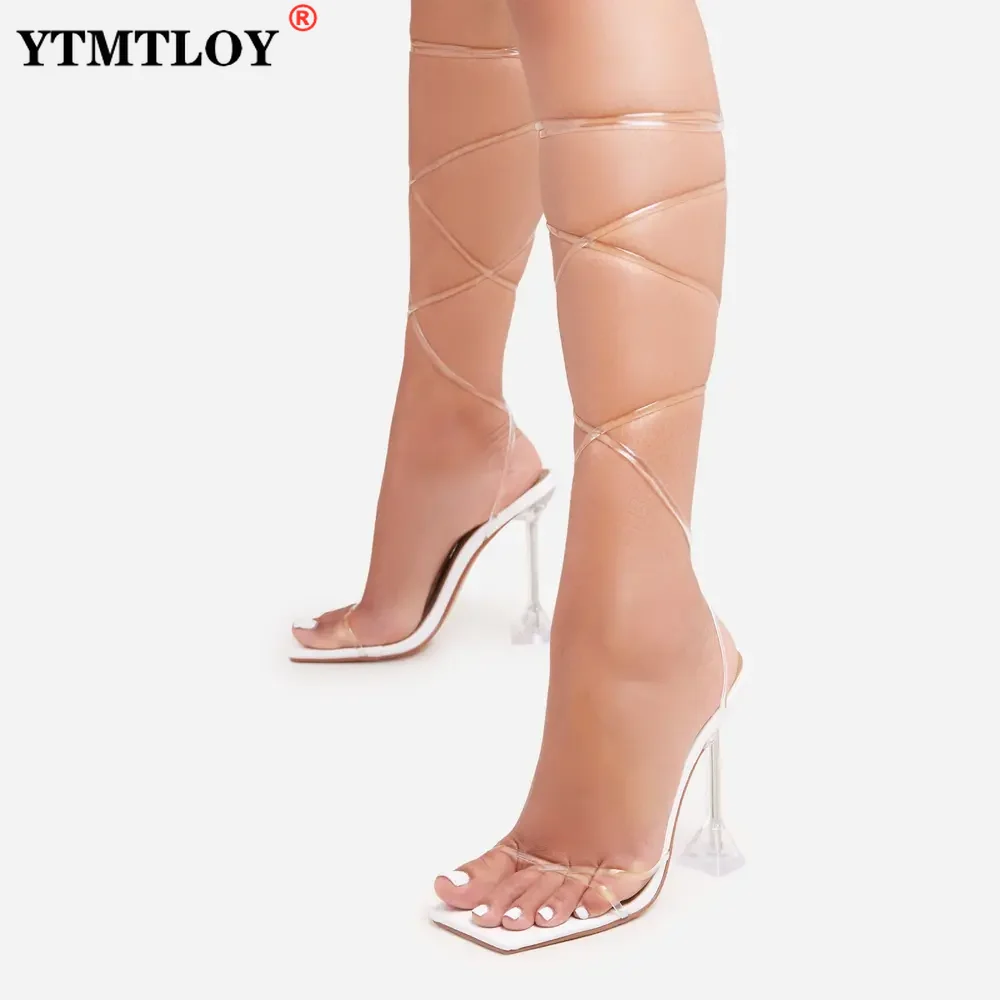 

Ankle Strap PVC Women Sandals Summer Fashion Brand Thin High Heels Gladiator Sandal Narrow Party Dress Transparent Pump Shoes