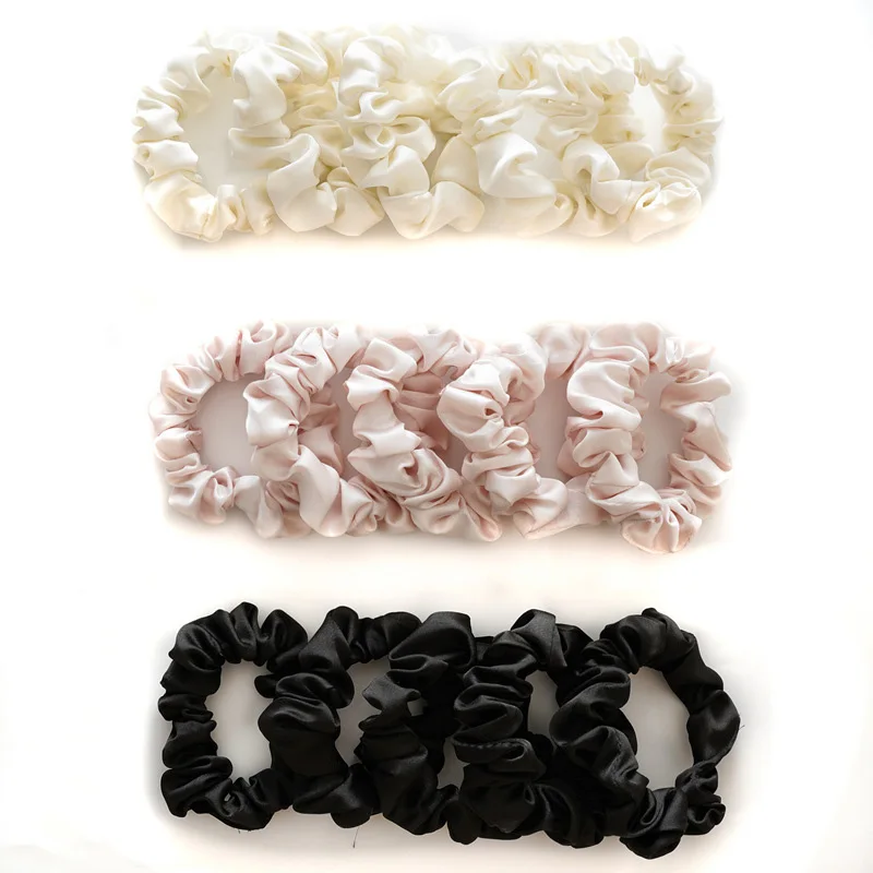 

2020 New 1 Set Women Satin/Velvet Elastic Hair Bands Scrunchies Headband Thin Rubber Band Ponytail Holder Girls Hair Accessories