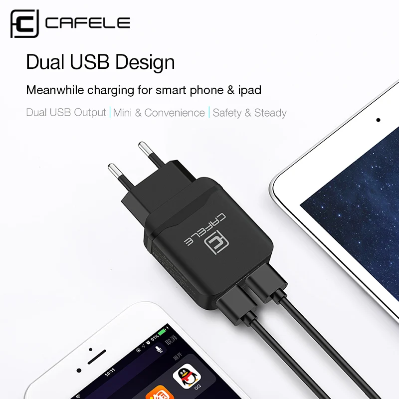 CAFELE USB зарядное устройство EU US переходник для путешествий Зарядное 2.4A двойной