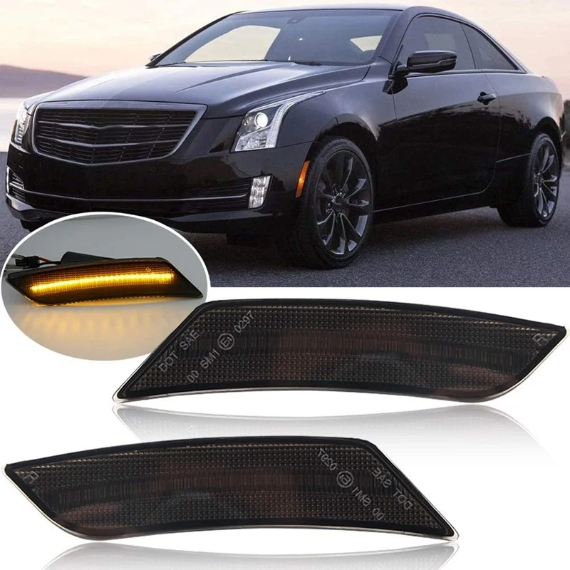 

2X Car Front Amber Led Side Marker Lights for Cadillac ATS / CTS / CTS-V 2015-2019 Smoked Lens